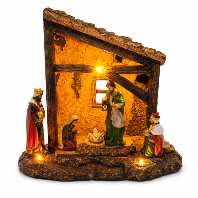 Christmas Nativity Scene with LED Lights 23.5 x 17.5 x 18 cm