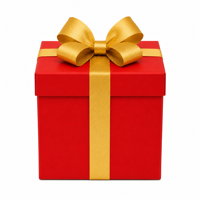 Red Christmas Gift Box with Gold Ribbon 25 cm