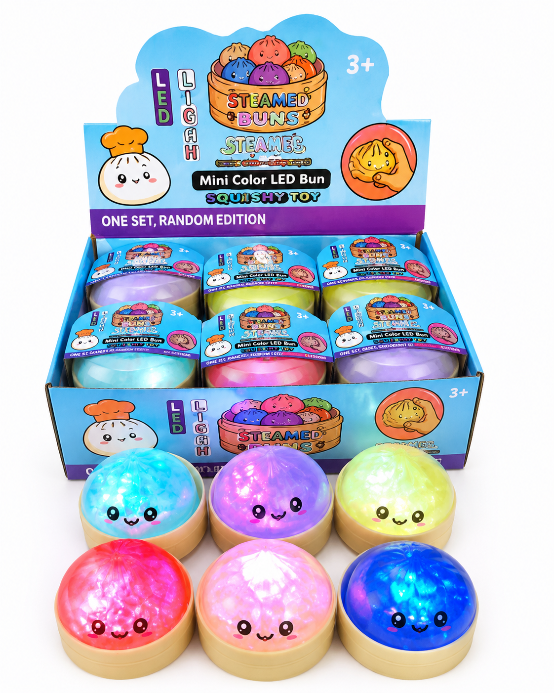 LED Steamed Bun Squishy Toy – Light-Up Colorful Sensory Stress Relief Toy