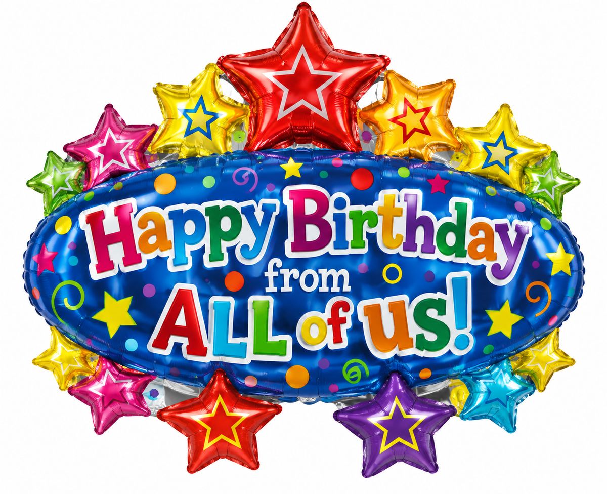 38" Happy Birthday from All of Us Colorful Star Foil Balloon