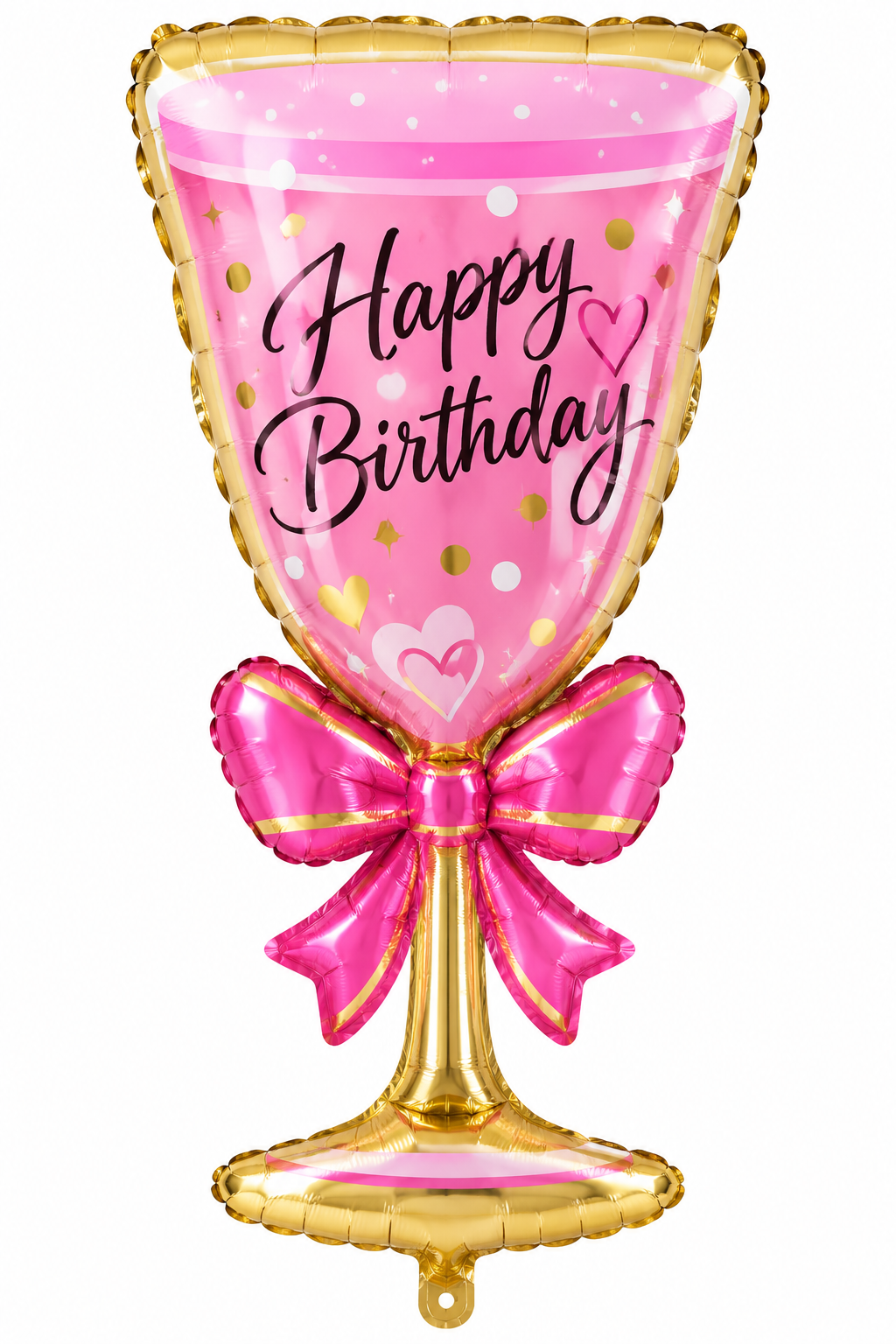36" Happy Birthday Champagne Glass Shaped Foil Balloon with Pink Bow