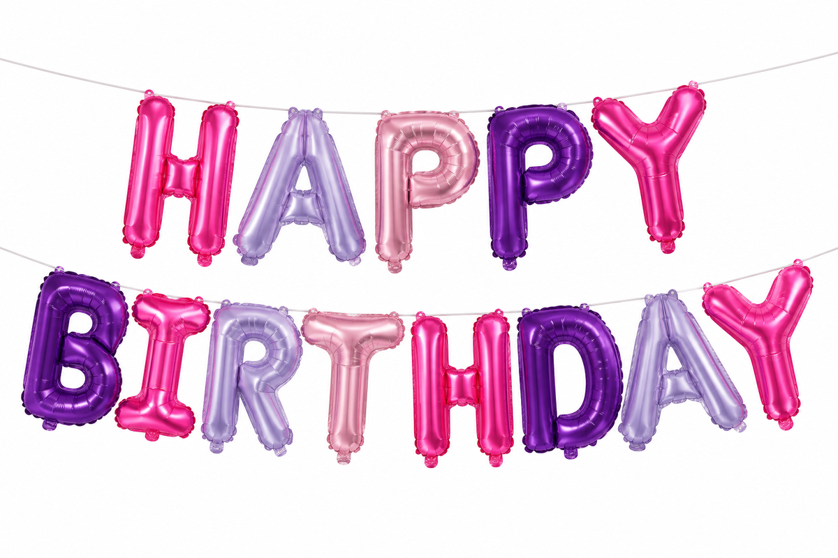 16" Pink & Purple Happy Birthday Letter Foil Balloon Banner