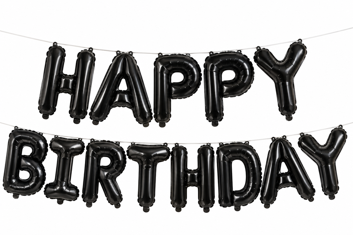 16" Black Happy Birthday Letter Foil Balloon Banner