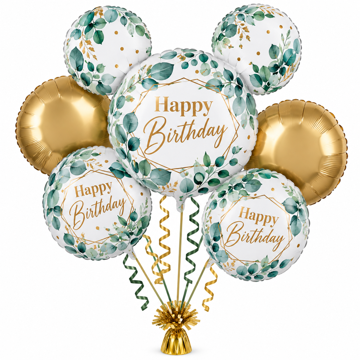 24" Greenery Happy Birthday Foil Balloon Bouquet