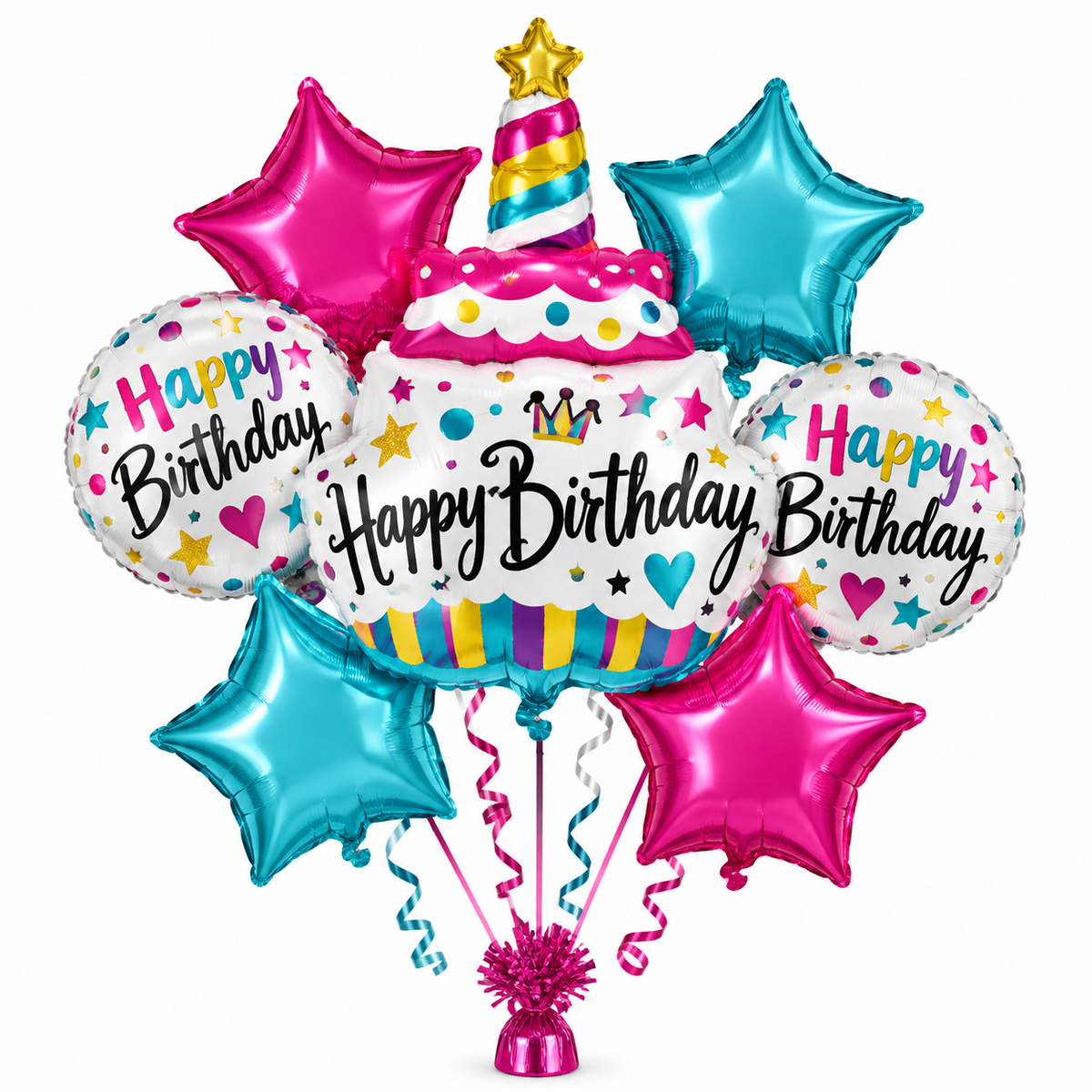 30" & 18" Colorful Happy Birthday Cake Foil Balloon Bouquet