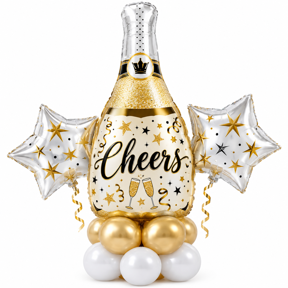 37" & 15" Cheers Champagne Bottle Foil Balloon with Silver Star Balloons