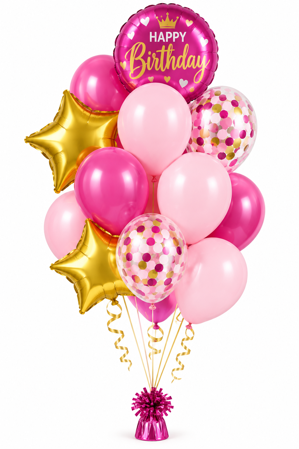 18" & 12" Pink & Gold Happy Birthday  Balloon Bouquet with Star