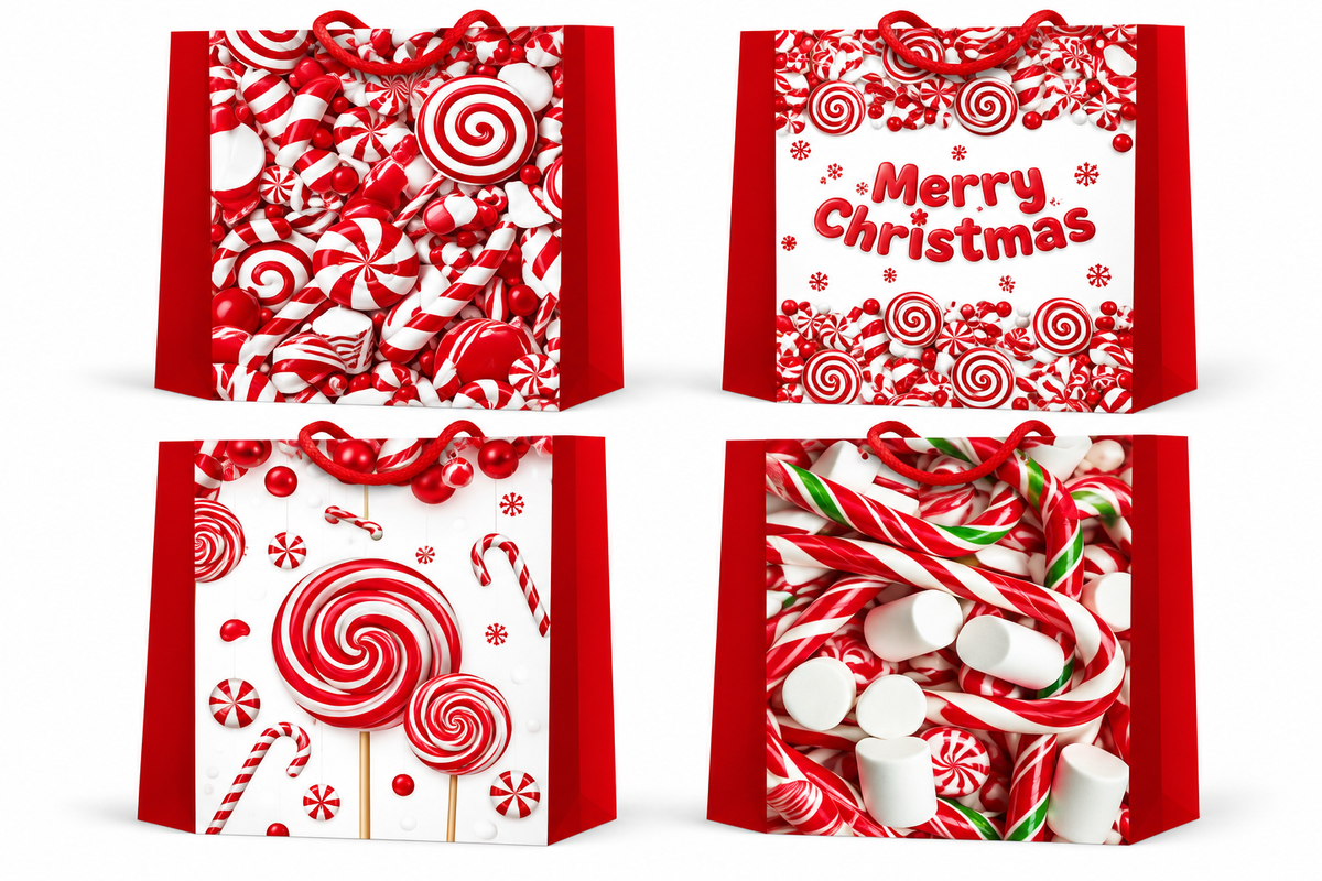 Christmas Gift Bag Red & White Candy Cane Holiday Design - Medium