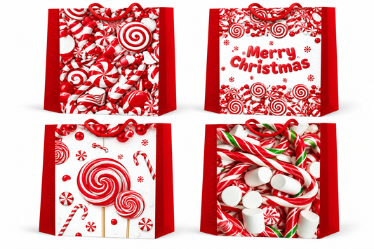 Christmas Gift Bag Red & White Candy Cane Holiday Design - Medium