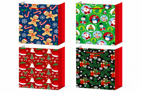 Christmas Gift Bag – Assorted Snowman, Reindeer Designs - Small