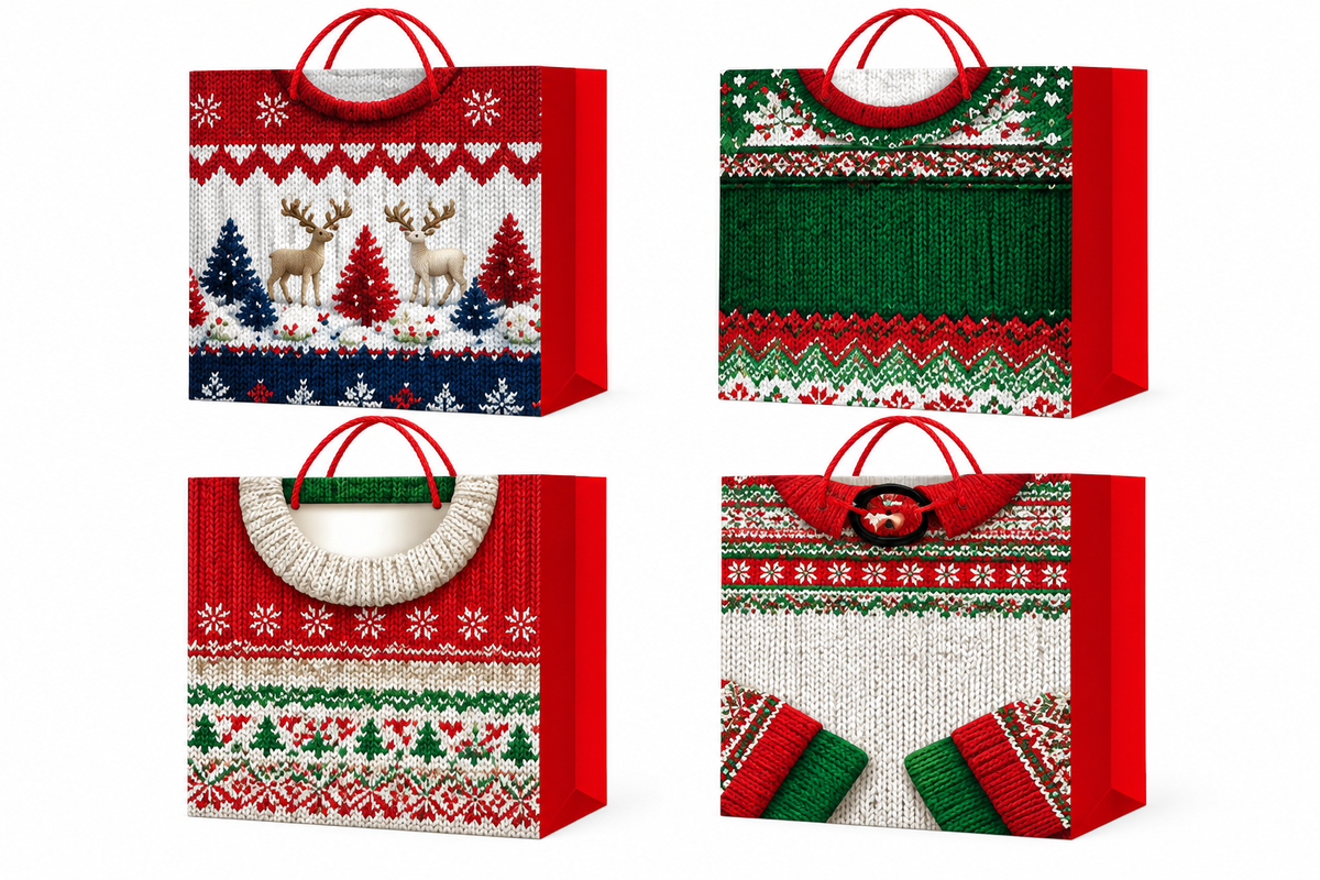 Christmas Holiday Gift Bag Red & Green - Small