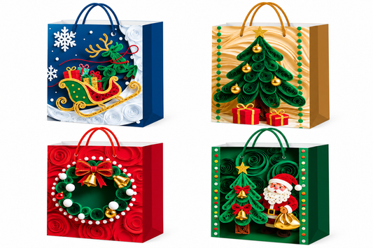 Christmas Gift Bag Santa, Sleigh, Christmas Tree & Wreath Holiday Designs - Medium
