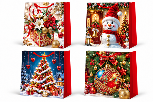 Christmas Gift Bags with Snowman, Christmas Tree, Ornaments Designs - Medium