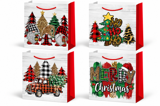 Christmas Gift Bags with Merry Christmas, Gnomes, Christmas Trees Design - Small