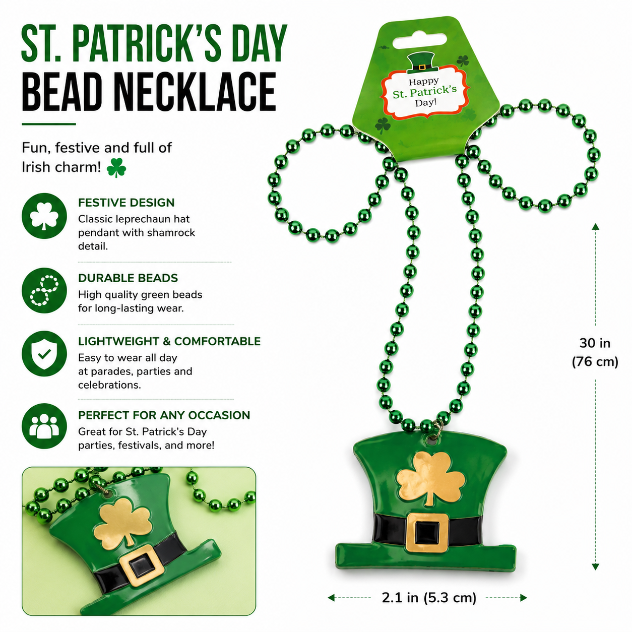 St. Patrick's Day Bead Necklace – Green Party Necklace