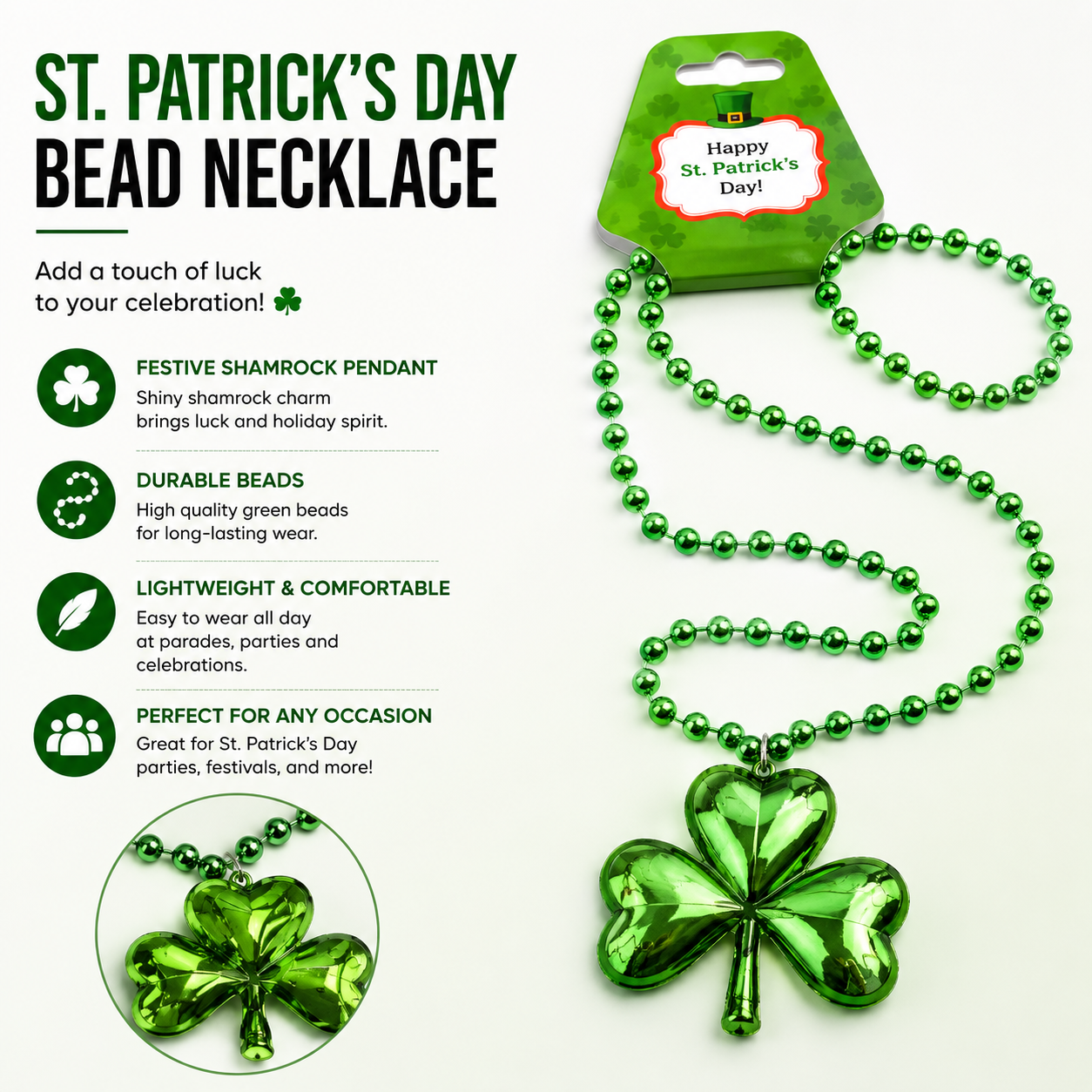 St. Patrick's Day Shamrock Bead Necklace