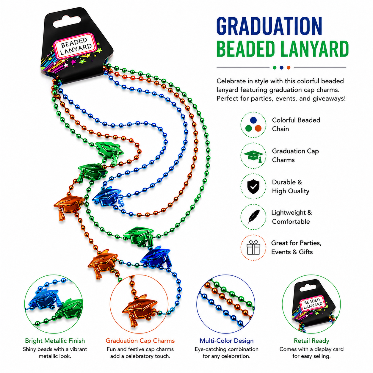 Graduation Cap Beaded Necklace