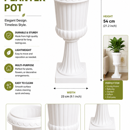 White Decorative Planter Stand – 54cm Flower Pot