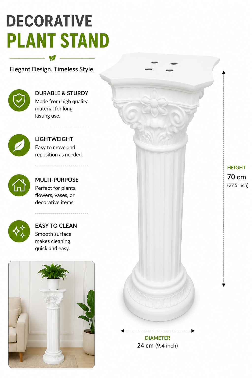 70cm White Decorative Plant Stand