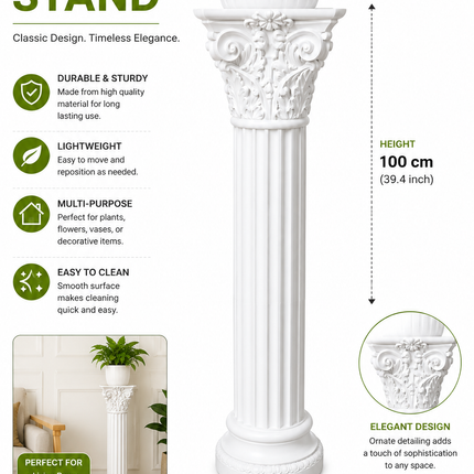 White Decorative Pedestal Plant Stand – 100cm