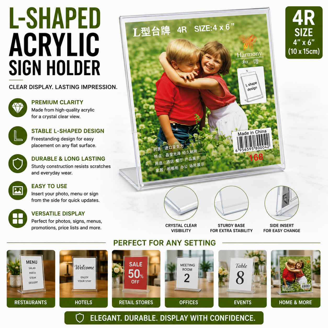 4R Acrylic Display Stand 4" x 6" – Clear Sign Holder