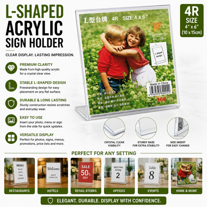4R Acrylic Display Stand 4" x 6" – Clear Sign Holder
