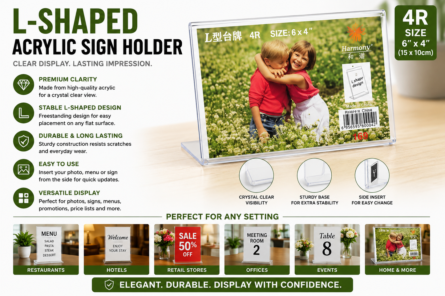 Clear Acrylic Sign Display Stand – 4R Landscape Holder