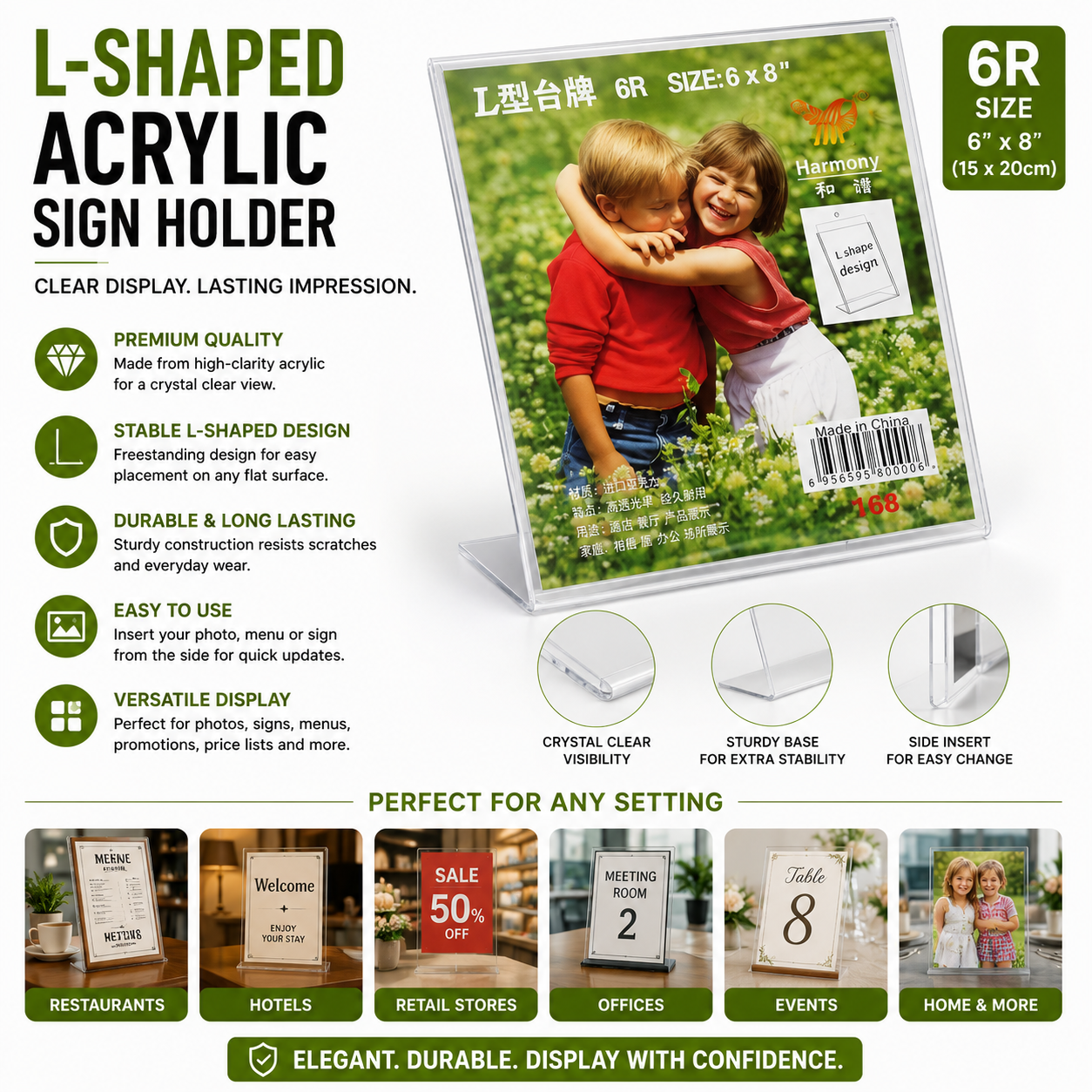 6R Acrylic Display Stand 6" x 8" – Clear Sign Holder
