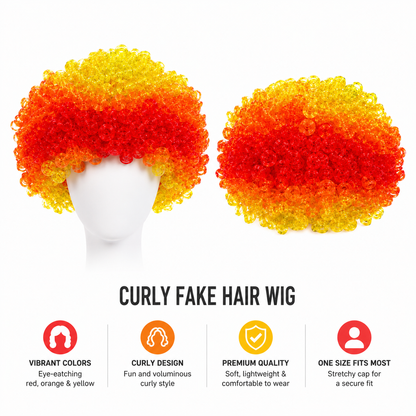 Curly Clown Wig – Red, Orange & Yellow Party Costume Wig