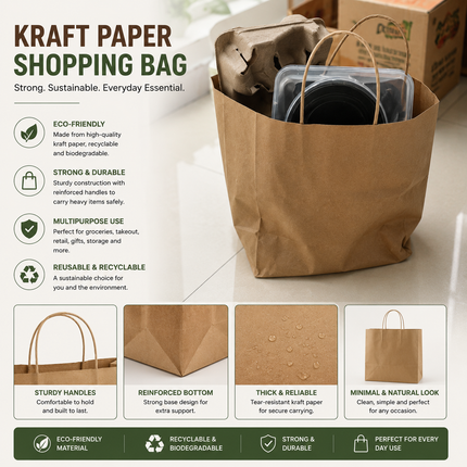 Kraft Paper Shopping Bag with Handles – Eco-Friendly Carry Bag