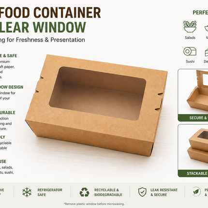 Kraft Food Container with Clear Window – Eco-Friendly Takeaway Box