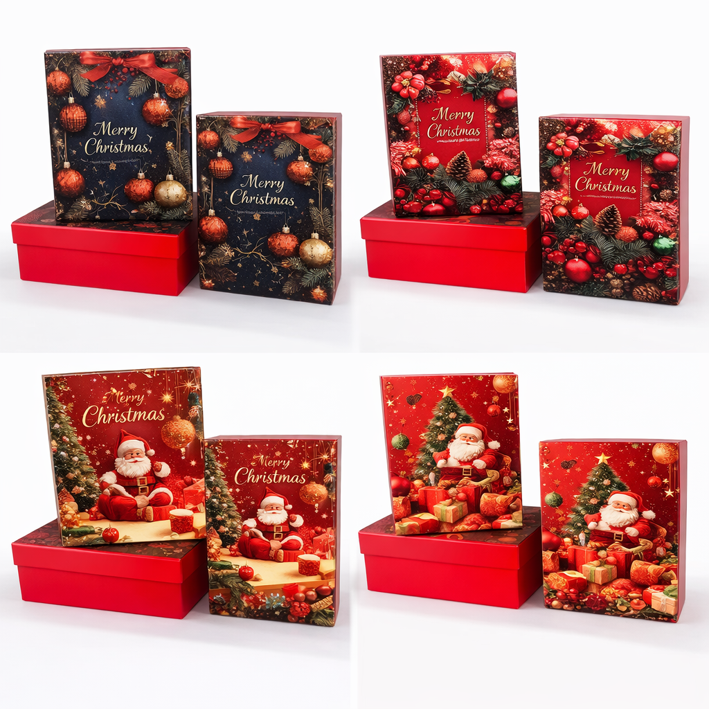 3-Pack Christmas Nested Gift Boxes – Red Holiday Set (23×16×9.5 cm, 21×14×8 cm, 19×12×6.5 cm)