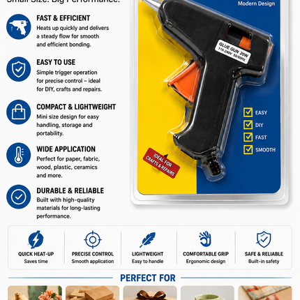 20W Mini Hot Glue Gun – Quick Heat Craft Adhesive Tool for DIY Projects