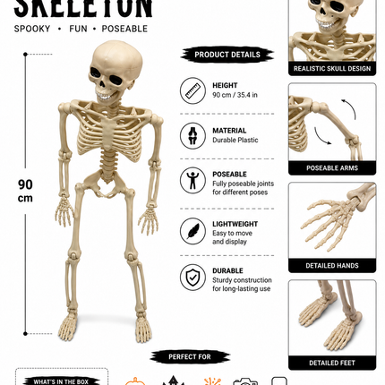 Halloween Skeleton Toy 90cm Poseable Skeleton Figure