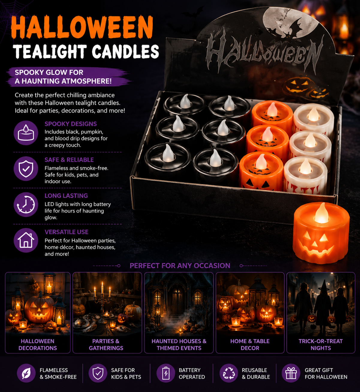 Halloween Flameless Tealight Candles