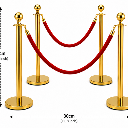 Gold Crowd Control Stanchion Set with Red Velvet Rope