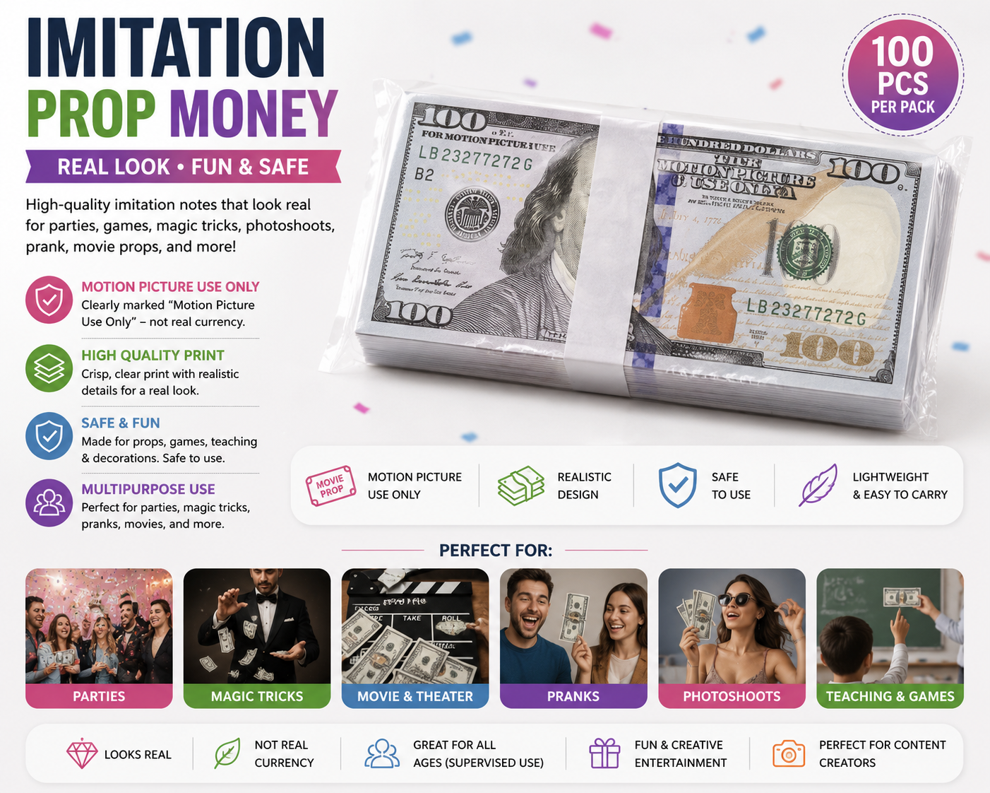 Imitation Prop Money 100PCS Pack – Realistic Fake Money