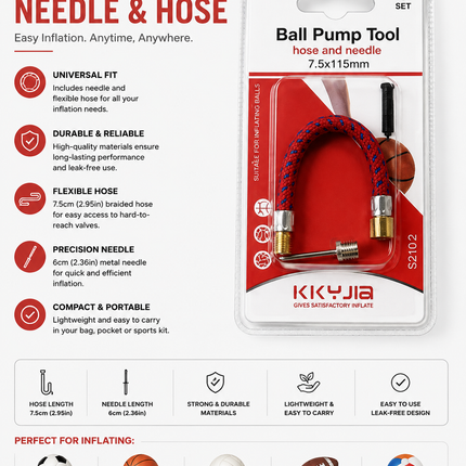 Ball Pump Needle and Flexible Hose Set – Universal Sports Ball Inflation Accessory