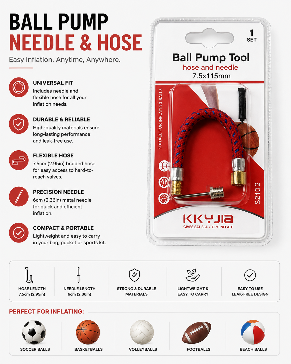 Ball Pump Needle and Flexible Hose Set – Universal Sports Ball Inflation Accessory