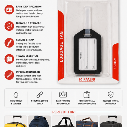 Luggage Tag with Name Card Insert – Waterproof Travel ID Tag for Suitcases