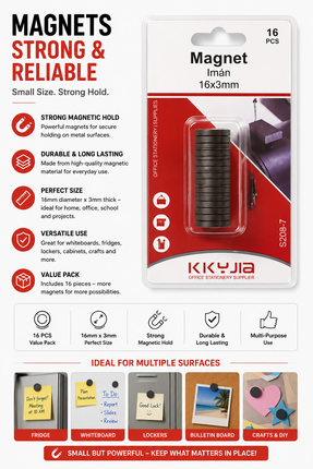 Round Magnets 16mm x 3mm – Strong Hold Magnetic Discs 16 Pack