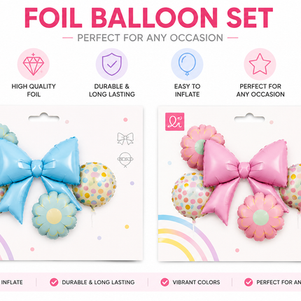 Foil Balloon Set with Bow and Flower Balloons