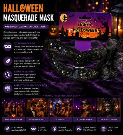 Halloween Black Masquerade Mask with Glitter Finish