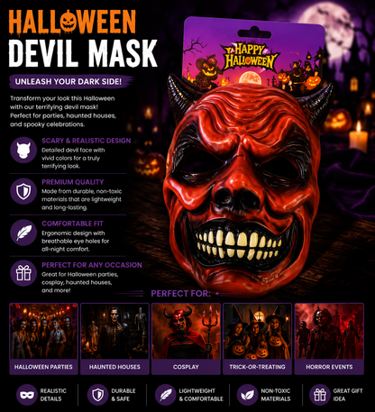 Red Devil Halloween Mask – Realistic Demon Face Costume Accessory
