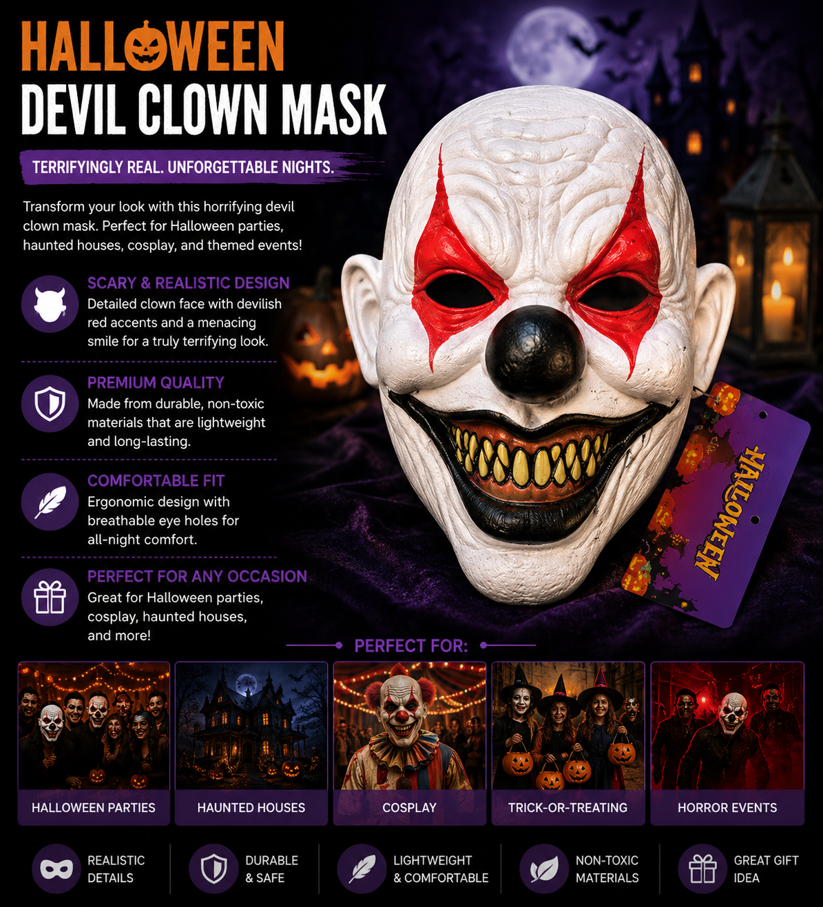 Halloween Scary Devil Clown Mask