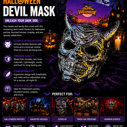 Devil Skull Halloween Mask – Horror Demon Costume Accessory
