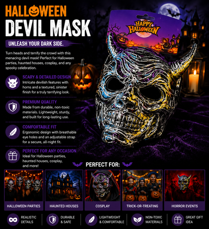 Devil Skull Halloween Mask – Horror Demon Costume Accessory