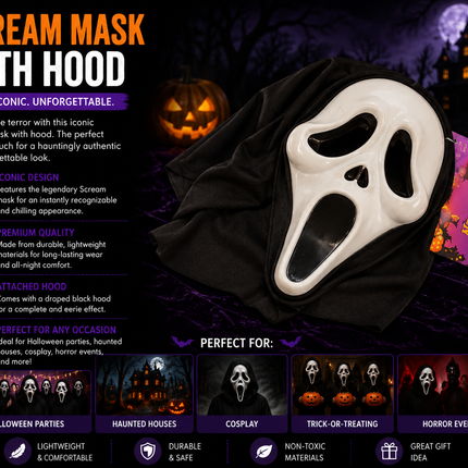 Halloween Ghost Face Mask with Hood