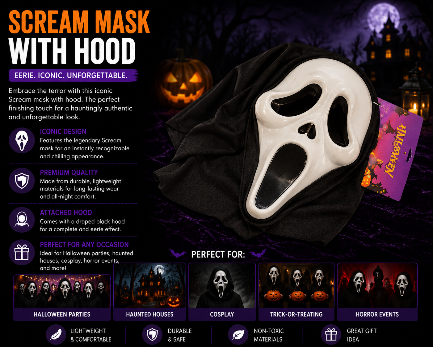 Halloween Ghost Face Mask with Hood