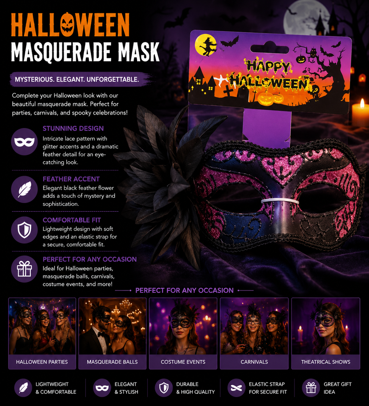 Halloween Purple Masquerade Mask